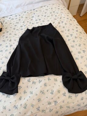 Zara Black Bow Cuff Blouse